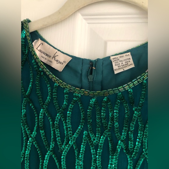 Vintage Laurence Kazar Emerald Green Sequin Cocktail Dress Sz L - Picture 4 of 8